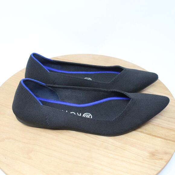 Rothys Shoes Womens 8.5 The Point Ballet Flats Black Knit Work Business Office - Picture 1 of 10